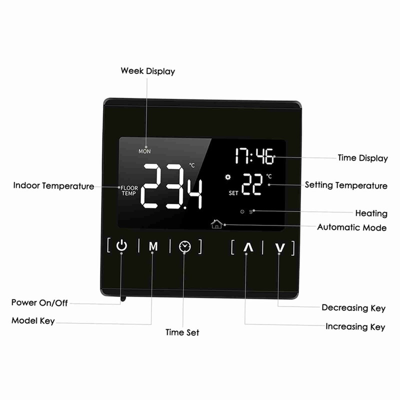 Smart LCD Touchscreen Thermostat for Home Programmable Electric Floor Heating