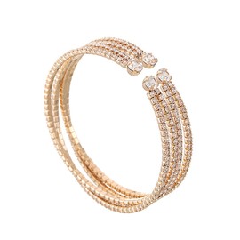 Danshinbow Multi Layered Rhinestone Bracelet Adjustable Opening Bangle Jewelry for Women and Girls (Gold)