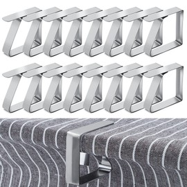 Brelet 16 Pieces Tablecloth Clip Stainless Steel 5 x 4 cm Table Cloth Holder Gadget for Tablecloth Spring Clip for Tablecloth Invisible for Outdoor Picnic Party (For Tables Up to 3cm Thick)