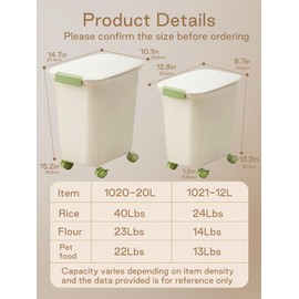 LivLab Mker Rice Dispenser 40-50Lbs - Airtight food rice storage container with lids,cereal flour storage Container,With Measuring spoon and wheels, large flour bin rice organizer bucket (20L)