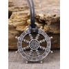 HAQUIL Buddhist Dharma Wheel of Life Dharmachakra Necklace, Faux leather