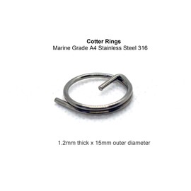 5 x Cotter Split Rings Marine Grade A4 Stainless Steel 316 (1.2mm Thick x 15mm Outer D)