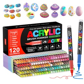 DICEKOO 120 Colors Acrylic Paint Markers, Soft Brush Tip Pens with Automatic Ink Control System, Waterproof, Quick-Drying, Lightfast, for Rock Painting, Canvas, Wood, Egg & DIY Crafts Art Supplies