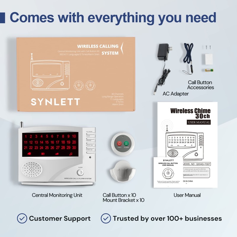 SYNLETT Nurse Call System Caregiver Pager Call System with 10