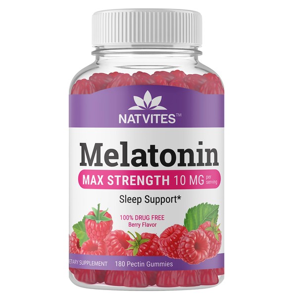 Natvites Melatonin Gummies Max Strength 10mg Pectin Gummies, Helps with