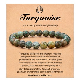 Seyaa Turquoise Jewelry for Women, Crystal Stone Stretch Round Bead Bracelets for Women Men, African Turquoise Valentines Gifts