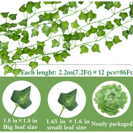 YAHUAA 12 Pack 86Ft Artificial Ivy Garland Fake Plants, Fake Ivy Leaves Greenery Garlands Hanging Plant Vine for Aesthetic Bedroom Garden Party Wedding Wall Room Christmas Décor