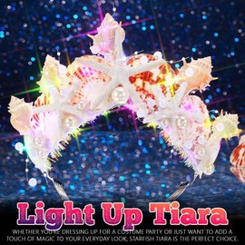 JAKAWIN Light Up Tiara Silver Mermaid Costume Crown for Women