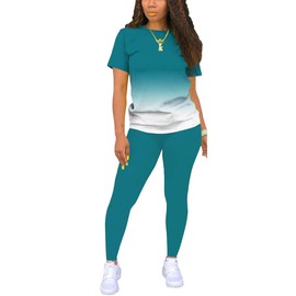 Mrskoala Women Two Piece Outfits Summer Sweatsuits Matching Jogger Sets Loungewear Tracksuit Gradient Green XXL