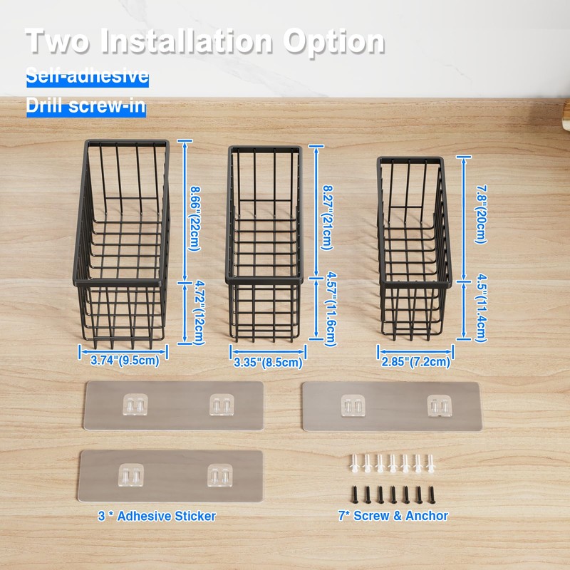 MUSTORN 3 Pack Adhesive Cabinet Door Organizer, Lid Organizers Inside