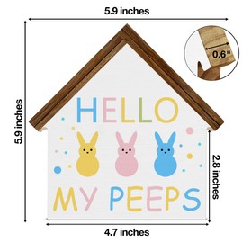Easter Decorations for Home, Hello My Peeps House Shaped Wood Block Sign, Easter Decor for Desk Table Shelf, Easter Decorations Indoor