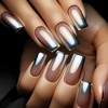 Chrome Press on Nails Medium Square Fake Nails Silver Gradient