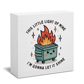 STHTTSW Funny Office Desk Decor, Dumpster Fire Wooden Sign, This Little Light of Mine Funny Faith Desk Accessories, Inspirational Coworker Gifts for Women Men Boss Friend, Christian Decor for Chaos-Lovers Coworkers
