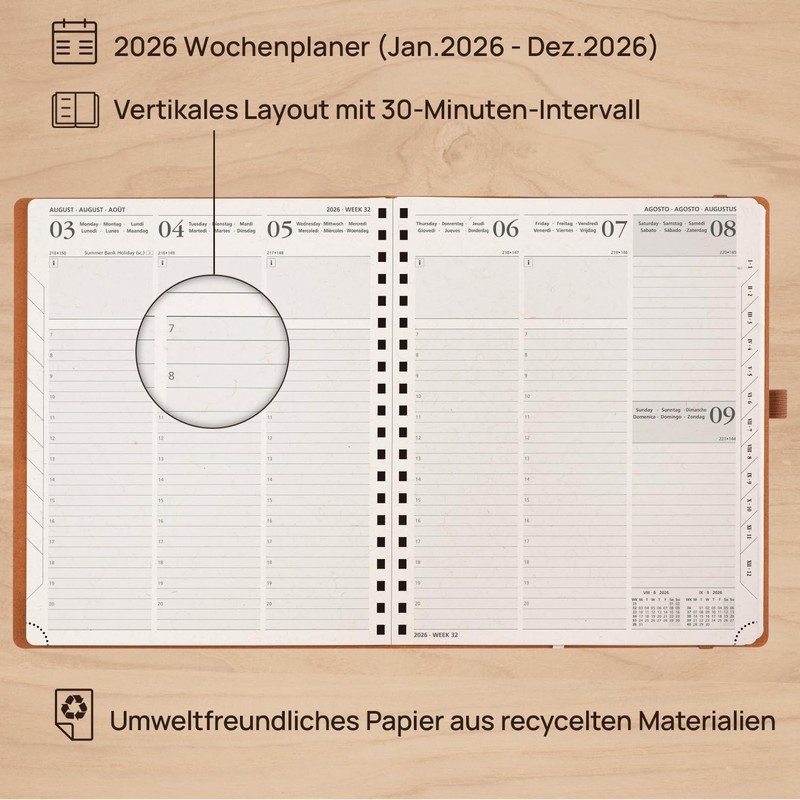 POPRUN Calendar 2026 Weekly Planner Ring Binder, Approx. A4 (26.5