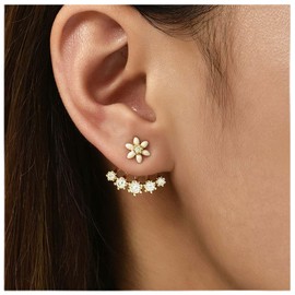 Cimenexe Bohemian Daisy Flower Ear Jacket Earrings Gold Crystal Flower Studs Earrings Rhinestone Flower Earrings Two Ways Front Back Earrings Jewelry for Women and Girls Gifts