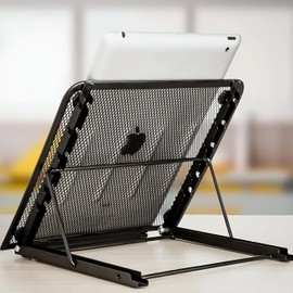 NTEK Adjustable Laptop Stand with Mesh Ventilation—Foldable & Portable Laptop Riser for Desk—Ergonomic Holder Laptops, MacBook, Tablet, Notebook—Lightweight & Sturdy Tray for Home & Office (Black)