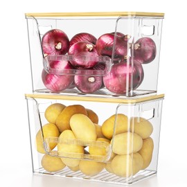 Delamu 2 Set Pantry organizers and Storage, kitchen organizers and storage with Bamboo Top, Stackable Kitchen Pantry bin for Onion,Potato,Fruits,Produce,Vegetable