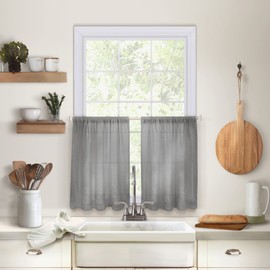 Elrene Home Fashions Cameron - Cortinas de Lino con Nivel, 30 Pulgadas de Ancho x 36 Pulgadas de Largo Cada una (Juego de 2 Niveles), Gris