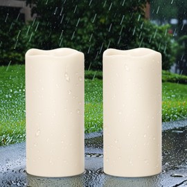GenSwin Solar Outdoor Waterproof Flameless Candles, 8”x4” Solar Rechargeable Pillar Candles, Sensor for Dusk to Dawn, for Outdoor, Lanterns, Pation Decorations(Set of 2)