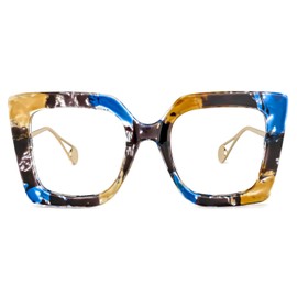 Zeelool Readers Oversized Square Blue Light Blocking Reading Glasses for Women Qatar ZOP01892 (Blue-Black, 0.5)