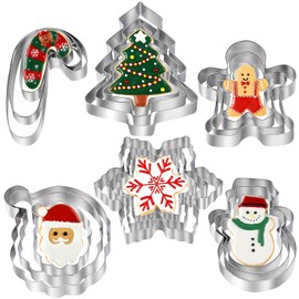 Cortadores de Galletas de Navidad - Juego de 18 piezas para galletas festivas - Moldes de galletas con formas de cara de Santa, rbol de Navidad, copo 