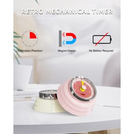 Tiergrade Kitchen Timer, Reminder Timer 360 Degree Rotating Mechanical Timer, Visual Timer Back countdown Kitchen Timer Fridge Magnetic for Cooking, Learning (Pink Bird)