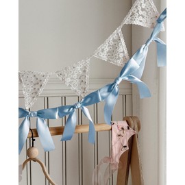 Eanjia Pre-Assembled Blue Bow Garland - 6ft Ready-to-Hang Party Decorations for Baby Boy Showers, & Birthday,Gender Reveal， No DIY Needed, Thick Silk Satin Bows Banner (Blue, 6ft)