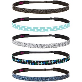 Hipsy Women's Adjustable NO SLIP Harlequin Fashion Headbands (Blue & Seafoam Multi 5pk)