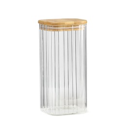 yiwilebi Glass Food Storage Jars with Bamboo Lids, Clear Square Airtight Kitchen Storage Container Sets, Stackable Glass Pantry Food Canisters for kitchen Counter, Candy, Cookie, Rice (800ml/27oz)