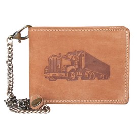 Genuine Leather Biker's Wallet with a Truck, with 50 cm (20 inches) Long Metal Chain