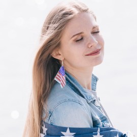 4th of July Drop Dangle Earring For Women Layered Faux Leather Independence Day Earrings Glitter Red White Blue Star Flag Patriotic Earrings For Forth Independence Day Party Gifts (Style 4)