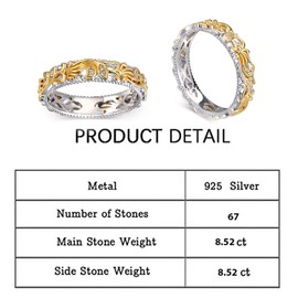 Jeulia Floral Ring Band Sterling Silver Two Tone Leaf Carved Vintage Unique Hollow Flower Rose Gold Jewelry Engagement Wedding Bridal Sets Stackable Anniversary Promise with Gift Box (Floral-Yellow, 8)