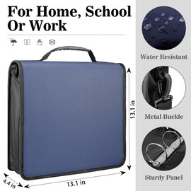 Zzrywuty Zipper Binder, 3 Inch 3-Ring Binder with Zipper, Expanding Folders and Shoulder Straps & Handles, 3" O-Rings with Multiple Pockets for Middle School and Office- Blue