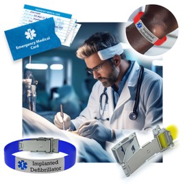 Implanted Defibrillator Medical Alert Bracelet - Adjustable Silicone Band, Engraved Medical ID Tag, Assorted Vibrant Colors for Quick Identification (Blue)