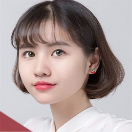 coadipress Cherry Stud Earrings for Women Fashion Lovely Ultra Light Red Enamel Crystal Cherries Fruit Charm Piercing Studs Jewelry (Cherry)