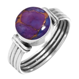 Jeweloporium Copper Purple Turquoise 925 Sterling Silver Ring for Women Stone Cocktail Silver Ring Size S Mothers' Day Gift Victorian Jewelry