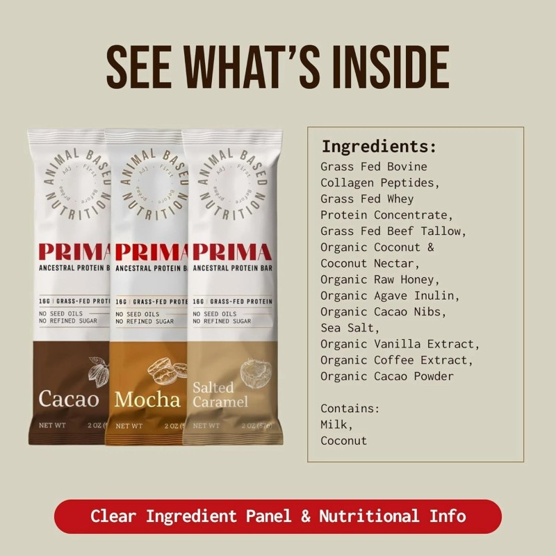 PRIMA Ancestral Protein Bar – Grass-Fed, Animal-Based Protein – Variety