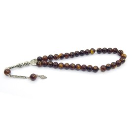 Prayer Beads Prayer Beads Tesbih Tasbih Tespih Misbaha Subha 33, 10 mm Glass Muslim Islamic Rosary Jewellery Bracelets Worship Accessories Gemstone Effect (Brown)