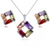 Crystalline Azuria Colorful Zirconia Crystals Rhombus Set Pendant Necklace 18