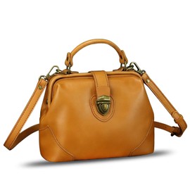 Genuine Leather Small Purses and Handbags for Women Designer Vintage Doctor Style Crossbody Bag Shoulder Satchel Phone Bag (Light Brown)