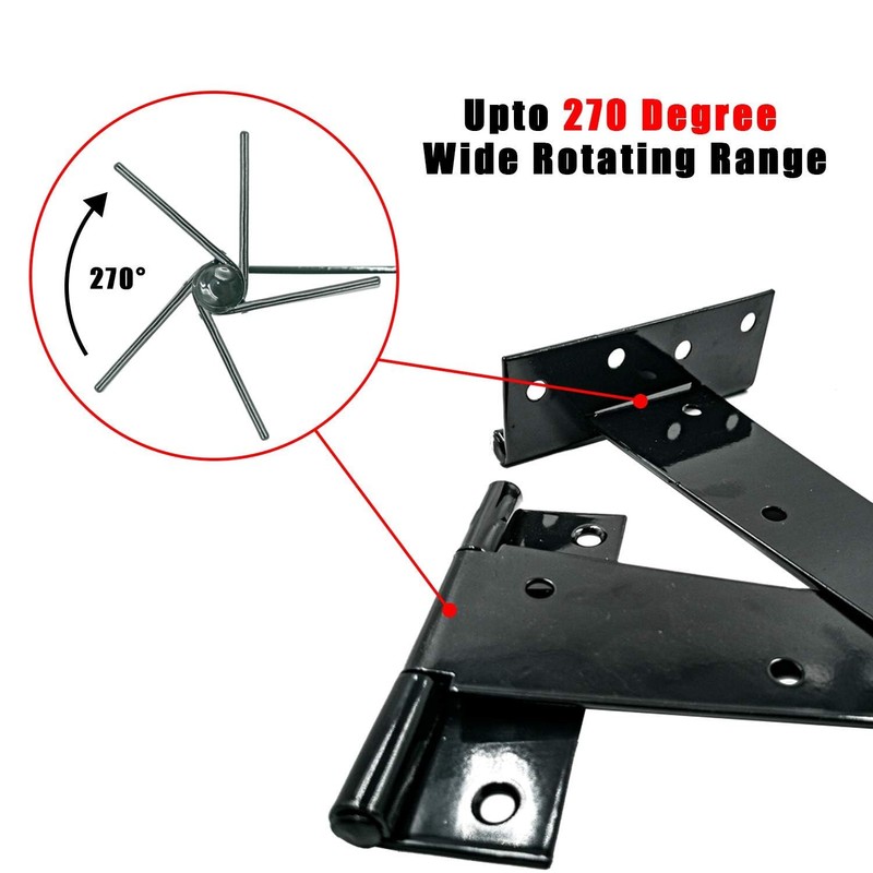 T-Hinge Black Shed Door Hinge Gate Hinge Rustproof Powder Coating