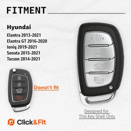 2-Pack Click&Fit Silicone Key Fob Covers Compatible with Hyundai Elantra 2013-2021, Tucson 2014-21, Sonata 2015-21, Ioniq 2019-21 – Car Remote Key Shell Rubber Protector 4-Buttons, Black+Grey