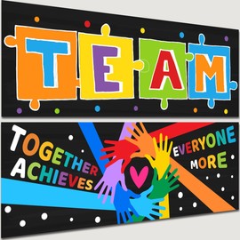 PLIGREAT 2 Stücke Klassenzimmer Banner und Poster, Team Motivation Klassenzimmer Büro Dekoration Buntes Schwarzes Brett Wanddekoration Poster für Kindergarten Grundschule Mittelschule