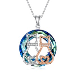 TOUPOP Christmas Gifts for Cat Lovers Sterling Silver Two Cats Necklace with Blue Crystal Cat Pendant Cat Lover Jewelry Gift for Birthday Mothers Day for Women Teen Girls