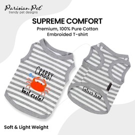 Parisian Pet Unisex Dog Tshirt - Embroidered “ Crabby but Cute “ Dog Shirt - Breathable and Lightweight Dog Tank Top- Sleeveless Grey Dog Tee Shirts - Machine Washable Dog Shirt for Large Dogs - 2XL