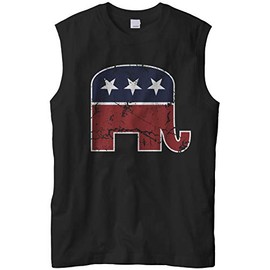 Cybertela Men's Faded Republican Elephant Political Party Sleeveless Muscle T-Shirt (Black, Large)