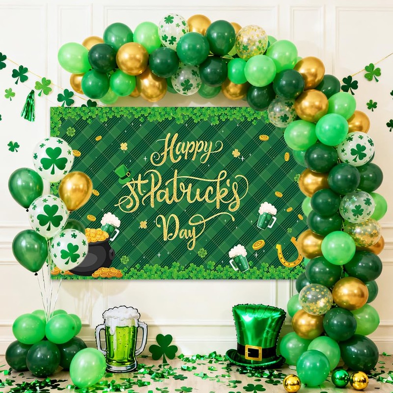 AIBIIN St.Patrick's Day Banner Happy St Patricks Day Backdrop Shamrock