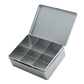 Plain Silver Tea Caddy/Kitchen Storage Tin/Container - Partitioned Tin - 6 compartment