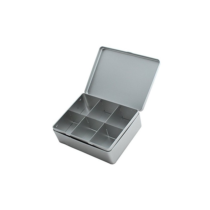 Plain Silver Tea Caddy/Kitchen Storage Tin/Container - Partitioned Tin -