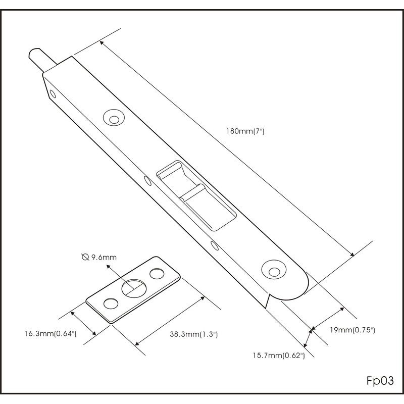 QCAA Flush Bolt, 7", Brass, Solid Brass Face Plate, 1